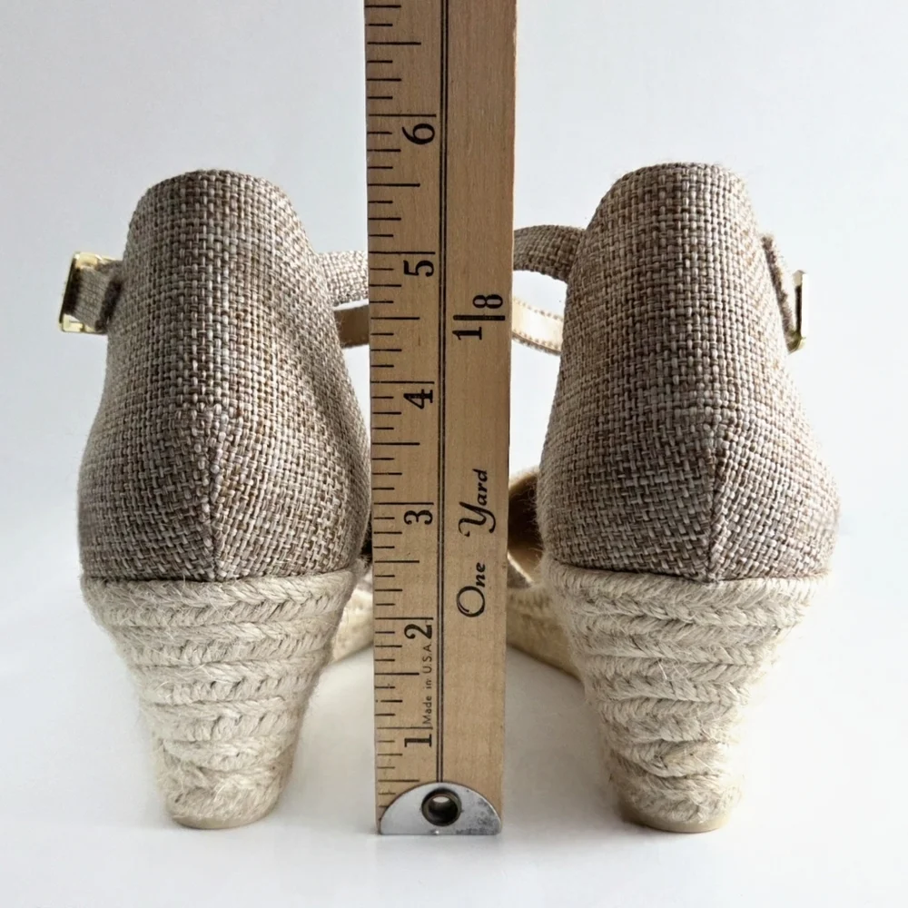 Talbots New Espadrille Wedge Heels With Ankle Strap, Brown, Tan, & Gold, Size 8
